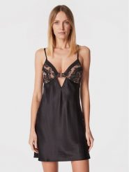 Chantelle X Koszula nocna T01GD0 Czarny Regular Fit. Czarne koszule nocne damskie Chantelle X, s, bez wzorów, z satyny, bez ramiączek. Za 609.99 zł.