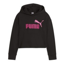 Dziewczęca bluza z kapturem Puma Ess+ 2Col Logo. Czarne bluzy dla dziewczynek Puma, bez wzorów, z dresówki, bez ramiączek, z kapturem. W wyprzedaży za 171.40 zł.