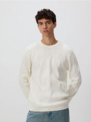Sweter z warkoczowym splotem - złamana biel. Swetry przez głowę męskie Reserved, l, bez wzorów, z dzianiny, bez kołnierzyka. Za 149.99 zł.