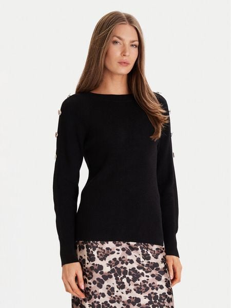 Morgan Sweter 252-MTECNA Czarny Regular Fit. Czarne swetry damskie Morgan, l, bez wzorów, z wiskozy, bez kołnierzyka, bez ramiączek, bez kaptura. Za 269.99 zł.