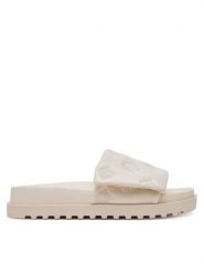 Guess Klapki FLJFA2ELE19 Beżowy. Brązowe klapki damskie Guess, z aplikacjami, ze skóry, bez obcasa. Za 259.99 zł.