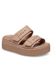 Crocs Klapki Brooklyn Low Wedge Sandal W 207431 Beżowy. Brązowe klapki damskie Crocs, bez wzorów, z tworzywa sztucznego, bez obcasa. Za 199.99 zł.