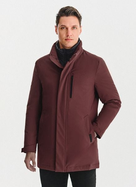 PAKO LORENTE – Bordowa kurtka puchowa. Czerwone płaszcze męskie Pako Lorente, bez wzorów, z elastanu, bez kaptura. Za 799.99 zł.