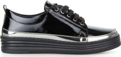 W. Potocki Tenisówki na platformie lakierowane ze srebrną wstawką czarne-40. Czarne trampki i tenisówki damskie W.Potocki, bez wzorów, z lakierowanej skóry, bez zapięcia. Za 96.63 zł.