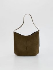 Torebka shopper z imitacji zamszu - ciemnozielony. Zielone torebki shopper damskie Reserved, bez wzorów, bez dodatków. Za 149.99 zł.