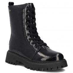 Skórzane botki damskie lakierowane glany czarne Filippo DBT8288. Czarne botki damskie Filippo, z lakierowanej skóry, bez obcasa, bez zapięcia. Za 289.99 zł.