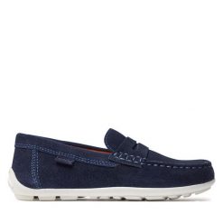 Mokasyny Geox. Niebieskie półbuty chłopięce Geox, bez wzorów, bez zapięcia. Za 189.99 zł.