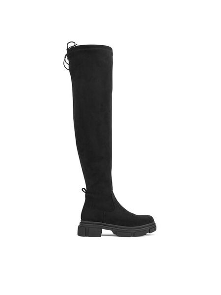 DeeZee Muszkieterki WS0902-01 Czarny. Czarne kozaki damskie DeeZee, z materiału, bez obcasa, na płaskiej podeszwie. Za 199.99 zł.