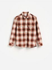 Koszula w kratę regular fit - miedziany. Brązowe koszule męskie Reserved, l, bez wzorów, z bawełny, bez kołnierzyka, bez ramiączek. Za 129.99 zł.