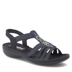 Sandały Rieker. Niebieskie sandały damskie Rieker, bez wzorów, bez obcasa, na płaskiej podeszwie, bez zapięcia. Za 319.99 zł.