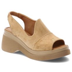 Sandały damskie Artiker, cholewka ze skóry naturalnej zamszowej wsuwany fason na masywnej podeszwie na koturnie, beżowe, 58C2045. Brązowe klapki damskie Artiker, bez wzorów, ze skóry, bez obcasa, na koturnie, bez zapięcia. Za 269.00 zł.