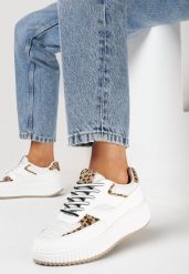 Białe Sneakersy na Grubej Podeszwie Ozdobione Brokatem Evllina. Białe obuwie sportowe damskie Born2be, bez wzorów. Za 99.99 zł.