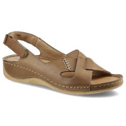 Brązowe Sandały Pollonus Damskie Stylowe Buty. Brązowe klapki damskie Pollonus, bez wzorów, ze skóry, eleganckie, bez obcasa, na platformie. Za 179.00 zł.