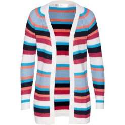 Sweter bez zapięcia bonprix różowy w paski. Swetry damskie bonprix. Za 37.99 zł.