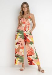 Różowy Kombinezon Rannall. Czerwone sukienki damskie Born2be, na co dzień, l, bez wzorów, bez kołnierzyka, bez ramiączek, maxi. Za 49.99 zł.