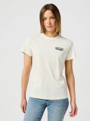 WRANGLER DAMSKA KOSZULKA WRANGLER GRAPHIC TEE VINTAGE WHITE 112356428. Białe t-shirty damskie Wrangler, l, bez wzorów, vintage, bez kołnierzyka. Za 89.99 zł.