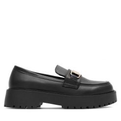 Loafersy DeeZee. Czarne półbuty damskie DeeZee, bez wzorów, bez obcasa, na obcasie, bez zapięcia. Za 149.99 zł.