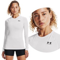 Koszulka termoaktywna damska Under Armour kompresyjna longsleeve. Białe koszulki sportowe damskie Under Armour, s, bez wzorów, bez kołnierzyka, bez ramiączek, do biegania. Za 169.99 zł.