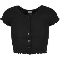 Koszulka damska Urban Classics cropped button up rib. Czarne koszulki sportowe damskie Urban Classics, bez wzorów, prążkowane, bez kołnierzyka, bez ramiączek. Za 145.00 zł.
