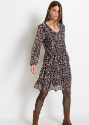 Sukienka mini z siatkowego materiału. Czarne sukienki damskie bonprix, bez wzorów, bez kołnierzyka, bez ramiączek, mini. Za 139.99 zł.