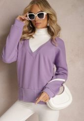 Jasnofioletowa Bawełniana Bluza z Trójkątnym Dekoltem Hydralia. Fioletowe bluzy damskie Renee, bez wzorów, z bawełny, bez kaptura. Za 84.99 zł.