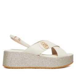 Sandały Liu Jo. Białe sandały damskie Liu Jo, bez wzorów, bez obcasa, na koturnie, bez zapięcia. Za 639.99 zł.