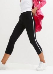 Legginsy sportowe, dł. 3/4. Czarne legginsy damskie bonprix, bez wzorów, z bawełny, na fitness i siłownię. Za 64.99 zł.