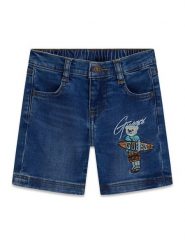 Guess Kids Spodnie materiałowe 181442 Niebieski Regular Fit. Niebieskie spodnie materiałowe dla chłopców Guess Kids, z aplikacjami, z materiału. Za 194.99 zł.