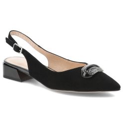 Czółenka damskie S.Barski, skóra naturalna fason slingback regulowany pasek stabilny niski obcas ozdobna klamra miękka skórzana wyściółka, czarne, CR. Czarne klapki damskie S.BARSKI, bez wzorów, ze skóry, bez obcasa, na obcasie, bez zapięcia. Za 309.00 zł.