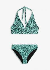 Szybkoschnące bikini z dekoltem typu halter (2 części). Zielone bikini damskie bonprix, bez wzorów. Za 97.99 zł.