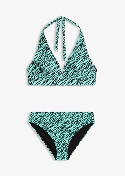 Szybkoschnące bikini z dekoltem typu halter (2 części). Zielone bikini damskie bonprix, bez wzorów. Za 97.99 zł.