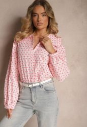 Różowa Koszula Retro z Bawełny i Wiskozy Ozdobiona Wzorem w Serca Tilzema. Czerwone bluzki damskie Renee, m, bez wzorów, z bawełny, retro, bez kołnierzyka, bez ramiączek. Za 89.99 zł.