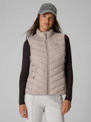 4F Bezrękawnik z wypełnieniem syntetycznym damski - beżowy XXL. Brązowe kurtki damskie 4f, xxl, bez wzorów, z materiału, bez kaptura, trekkingowe. Za 199.99 zł.