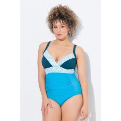 Damski Strój kąpielowy naszywki miękkie miseczki z recyklingu. Niebieskie kostiumy jednoczęściowe damskie Ulla Popken, plus size, z aplikacjami, z elastanu, sportowe, plus size. Za 239.99 zł.