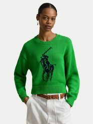Polo Ralph Lauren Sweter 211A96234003 Zielony Relaxed Fit. Zielone swetry damskie Polo Ralph Lauren, m, bez wzorów, z bawełny, bez kołnierzyka, bez ramiączek, bez kaptura. Za 1,239.00 zł.