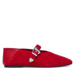 Baleriny Tommy Jeans. Czerwone baleriny damskie Tommy Jeans, bez wzorów, z jeansu, bez obcasa. Za 449.99 zł.