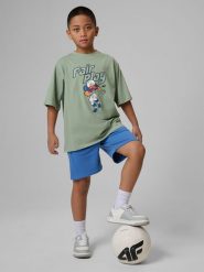 4F Spodenki dresowe chłopięce - niebieskie 146 (10-11 lat). Niebieskie szorty dla chłopców 4f, na lato, bez wzorów, z bawełny, eleganckie. Za 69.99 zł.