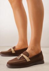 Brązowe Mokasyny VICES z Imitacji Zamszu z Wkładką ze Skóry Naturalnej Dispova. Brązowe mokasyny damskie Renee, z jeansu, eleganckie. Za 89.99 zł.