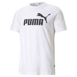 Męska koszulka z logo Essentials PUMA White. Białe koszulki sportowe męskie Puma, m, bez wzorów, bez kołnierzyka, bez ramiączek, na jogę i pilates. Za 106.15 zł.