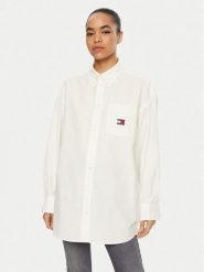 Tommy Jeans Koszula DW0DW19357 Biały Oversize. Białe bluzki damskie Tommy Jeans, s, bez wzorów, z bawełny, bez kołnierzyka, bez ramiączek. Za 269.99 zł.