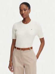 Tommy Hilfiger Sweter Cable Fine WW0WW41787 Kremowy Regular Fit. Białe swetry damskie Tommy Hilfiger, s, bez wzorów, z bawełny, bez kołnierzyka, bez ramiączek, bez kaptura. Za 489.99 zł.