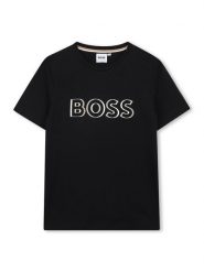 BOSS T-Shirt J52034 D Czarny Slim Fit. Czarne t-shirty dla chłopców Boss, bez wzorów, z bawełny, bez ramiączek. Za 149.99 zł.