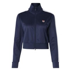 Damski crop jacket Fila Lorce. Niebieskie kurtki damskie Fila, bez wzorów, z dresówki, bez kaptura. W wyprzedaży za 259.50 zł.