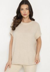 Beżowy Sweter z Bawełną o Kroju Nietoperza Nilanissea. Brązowe swetry damskie Born2be, bez wzorów, z bawełny, biznesowe, bez kołnierzyka, bez ramiączek, bez kaptura. Za 159.99 zł.