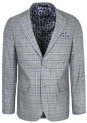 Marynarka Casualowa Taliowana na Dwa Guziki - Popielata w Kratkę - RIGON. Szare marynarki męskie Rigon, bez wzorów, z elastanu. Za 399.00 zł.
