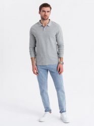Męski longsleeve z kołnierzykiem polo BASIC szary melanż V4 OM-POBL-0114 M. Szare bluzki z długim rękawem męskie Ombre, m, bez wzorów, bez ramiączek. Za 196.65 zł.