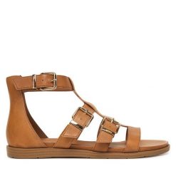 Sandały Tamaris. Brązowe sandały damskie Tamaris, bez wzorów, bez obcasa, na płaskiej podeszwie, bez zapięcia. Za 369.99 zł.