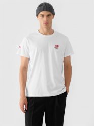 4F Koszulka kibica męska - biała XS. Białe t-shirty męskie 4f, na lato, m, bez wzorów, z bawełny, klasyczne, bez kołnierzyka. Za 79.99 zł.