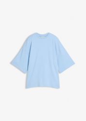 T-shirt oversize z asymetrycznym dołem, z czystej bawełny organicznej. Niebieskie t-shirty damskie bonprix, bez wzorów, z bawełny, z asymetrycznym kołnierzem. Za 37.99 zł.