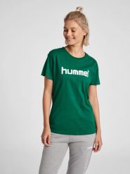 Koszulka sportowa z krótkim rękawem damska Hummel Cotton Logo. Niebieskie koszulki sportowe damskie Hummel, s, bez wzorów, z bawełny, bez kołnierzyka, bez ramiączek, do piłki nożnej. Za 39.69 zł.